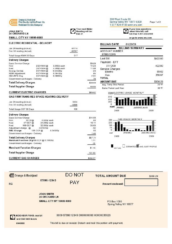 USA Rockland Electric Company Editable Utility Bill Template in Word and PDF formats