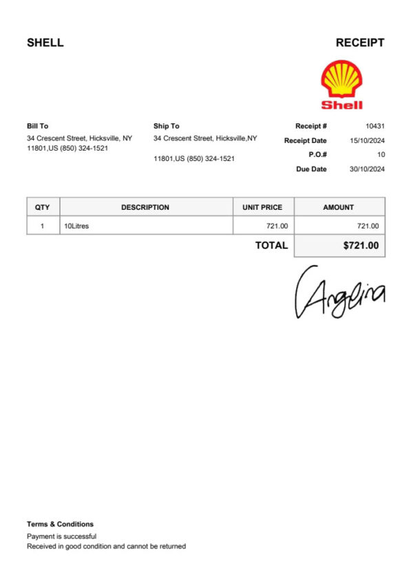 USA Shell Editable Utility Bill Template in Word and PDF formats