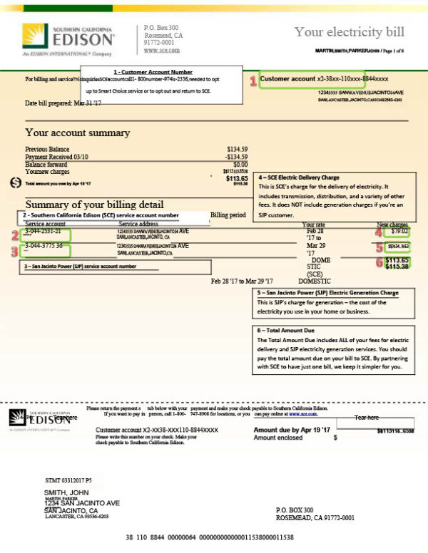 USA Southern California Edison Editable Electricity Bill Template in Word and PDF formats 3 page