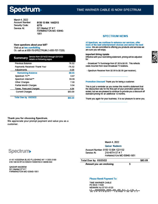 USA Spectrum Editable Bill Statement Template in Word and PDF formats 4 page