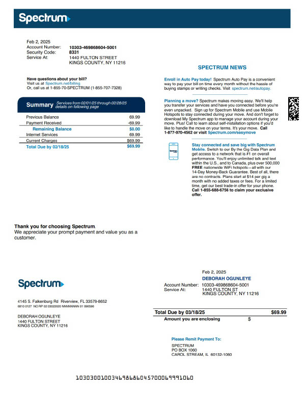USA Spectrum Editable Utility Bill Template in Word and PDF formats