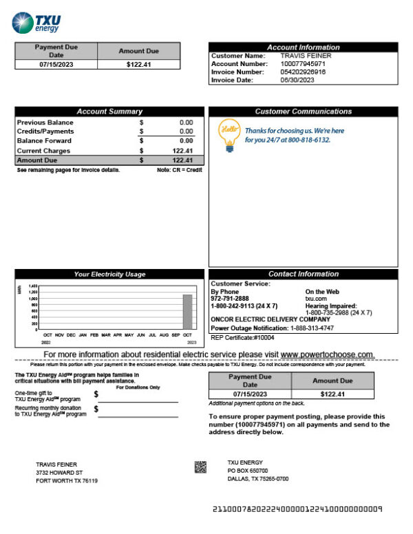 USA TXU Energy Editable Electricity Bill Template in Word and PDF formats 4 page