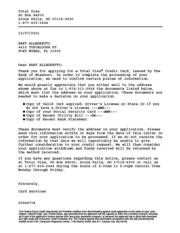 USA The Bank of Missouri Editable Visa Application Document Request Template in Word and PDF formats