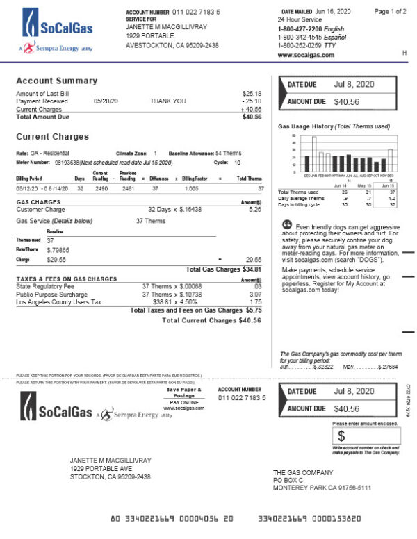 USA The Gas Company Editable Gas Bill Template in Word and PDF formats 2 page