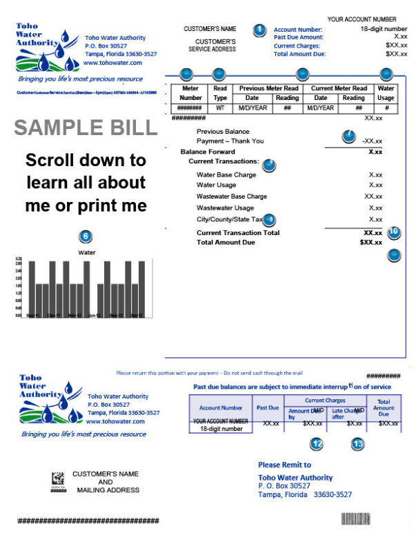 USA Toho Water Authority Editable Water Bill Template in Word and PDF formats 2 page