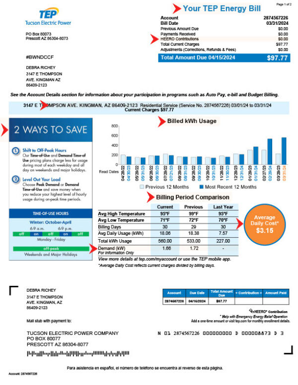 USA Tucson Electric Power Editable Utility Bill Template in Word and PDF formats 2 page