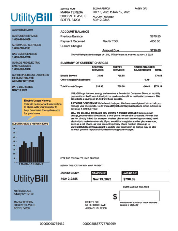 USA Utility Provider Editable Utility Bill Template in Word and PDF formats 3 page