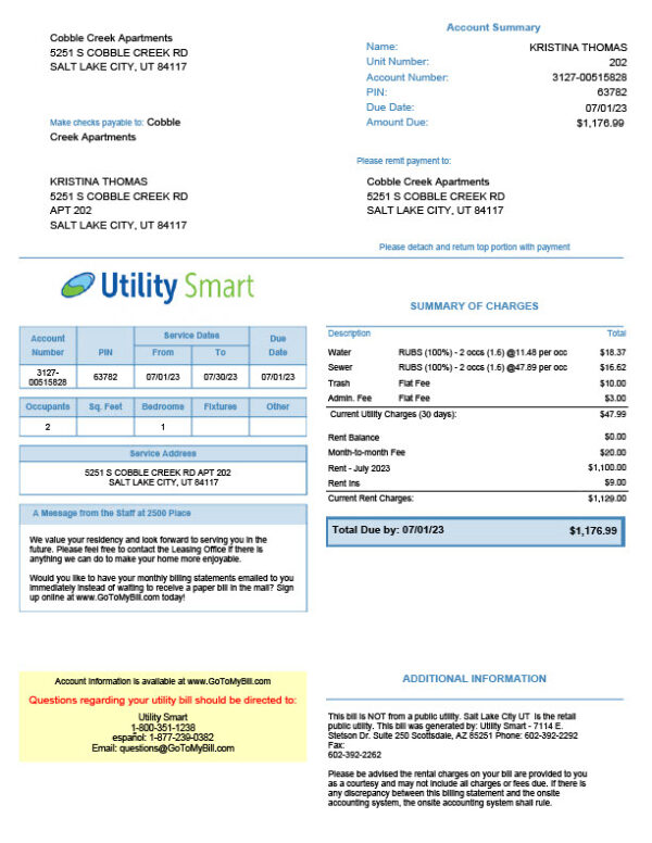 USA Utility Smart Editable Tenant Utility Rent Bill Template in Word and PDF formats