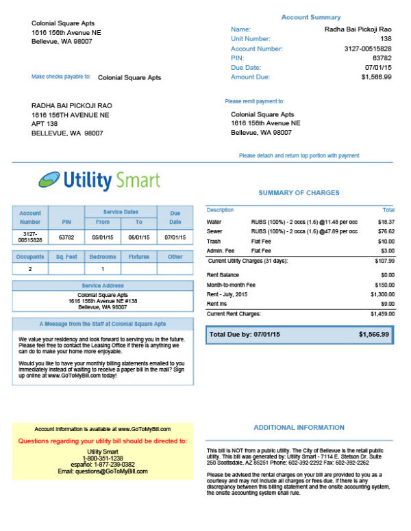 USA Utility Smart Editable Utility Bill Template in Word and PDF formats
