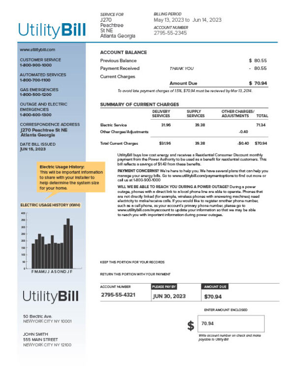 USA UtilityBill Editable Electricity Bill Template in Word and PDF formats 2 page
