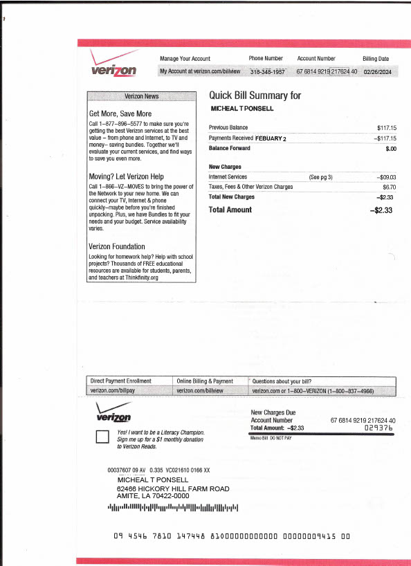 USA Verizon Editable Utility Bill Template in Word and PDF formats