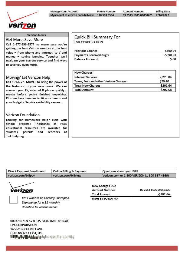 USA Verizon Editable Utility Business Bill Template in Word and PDF formats