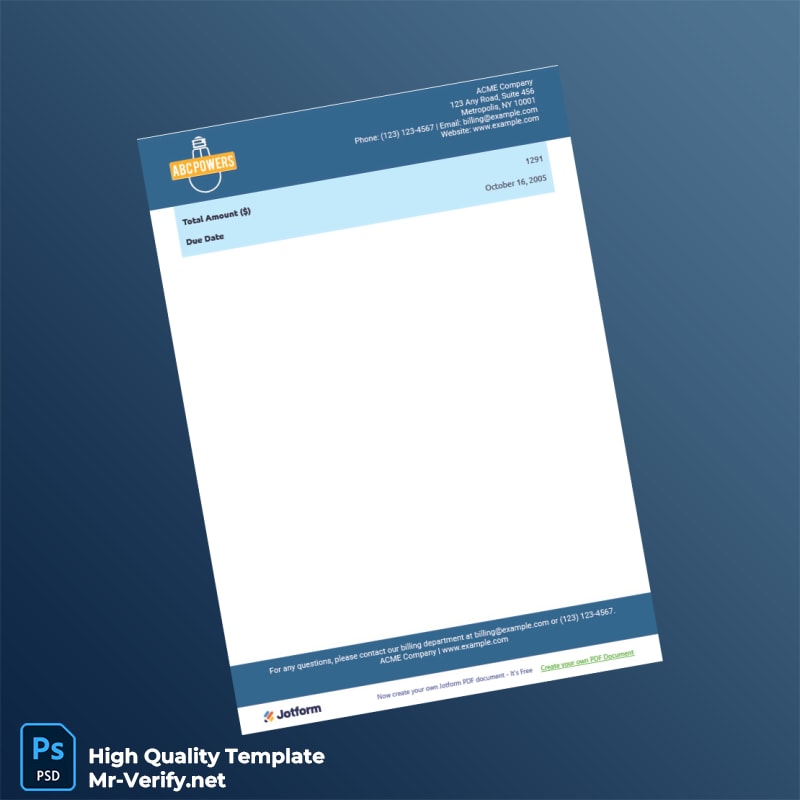 USA ACME Company Editable Utility Bill Template in Word and PDF formats 3 page USA ACME Company Editable Utility Bill Template in Word and PDF formats 3 page