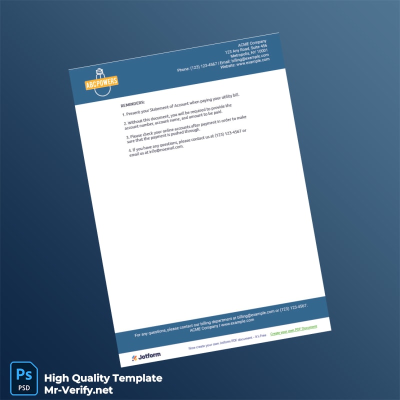 USA ACME Company Editable Utility Bill Template in Word and PDF formats 3 page USA ACME Company Editable Utility Bill Template in Word and PDF formats 3 page