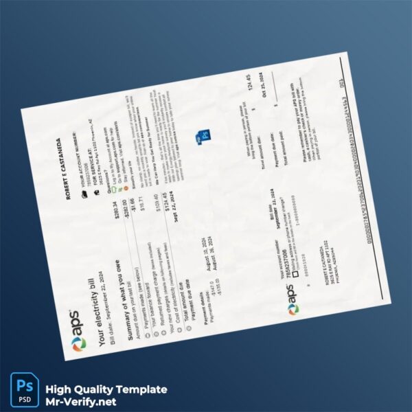 USA APS Editable Electricity Bill Template in Word and PDF formats