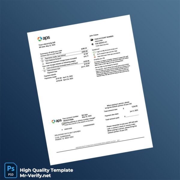 USA APS Editable Utility Bill Template in Word and PDF formats