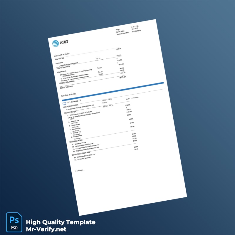 USA AT T Editable Utility Bill Template in Word and PDF formats 3 page USA AT T Editable Utility Bill Template in Word and PDF formats 3 page