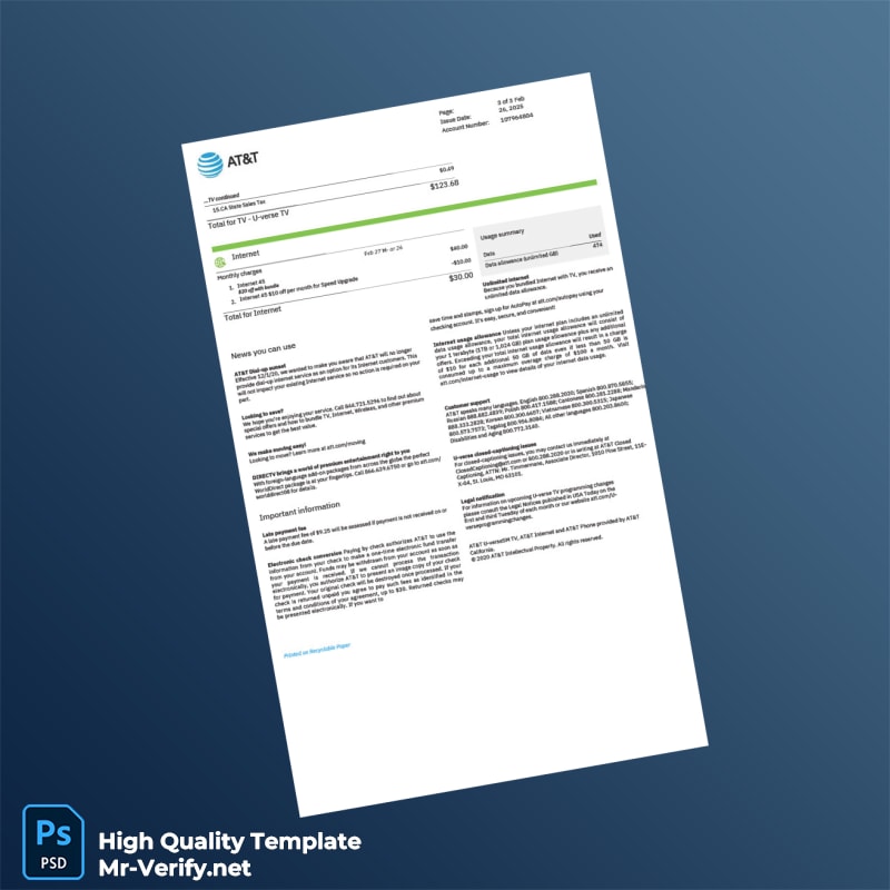 USA AT T Editable Utility Bill Template in Word and PDF formats 3 page USA AT T Editable Utility Bill Template in Word and PDF formats 3 page