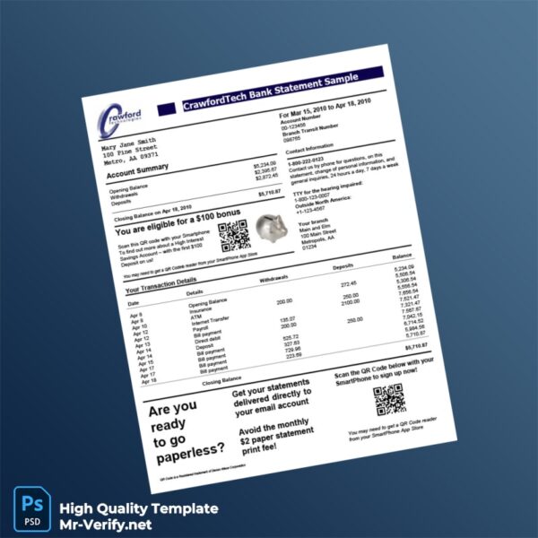 USA Account Statement Template in Word and PDF formats