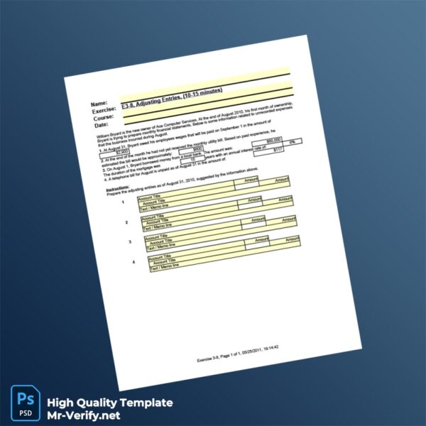 USA Ace Computer Services Editable Adjusting Entries Template in Word and PDF formats