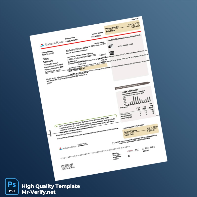 USA Alabama Power Editable Electricity Bill Template in Word and PDF formats 5 page USA Alabama Power Editable Electricity Bill Template in Word and PDF formats 5 page