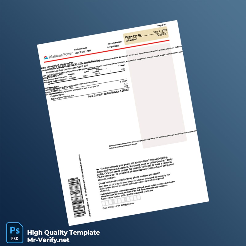 USA Alabama Power Editable Electricity Bill Template in Word and PDF formats 5 page USA Alabama Power Editable Electricity Bill Template in Word and PDF formats 5 page