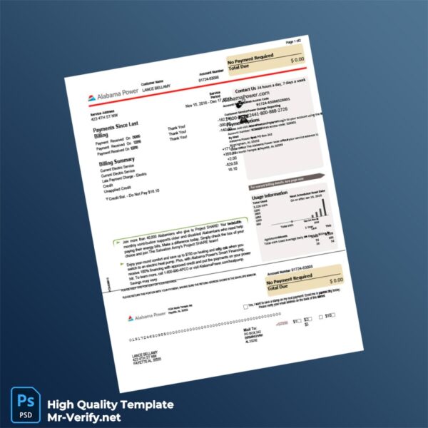 USA Alabama Power Editable Utility Bill Template in Word and PDF formats 4 page