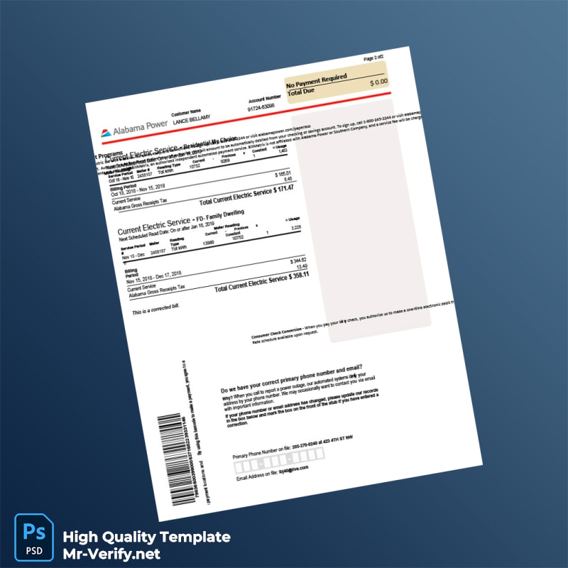 USA Alabama Power Editable Utility Bill Template in Word and PDF formats 4 page USA Alabama Power Editable Utility Bill Template in Word and PDF formats 4 page