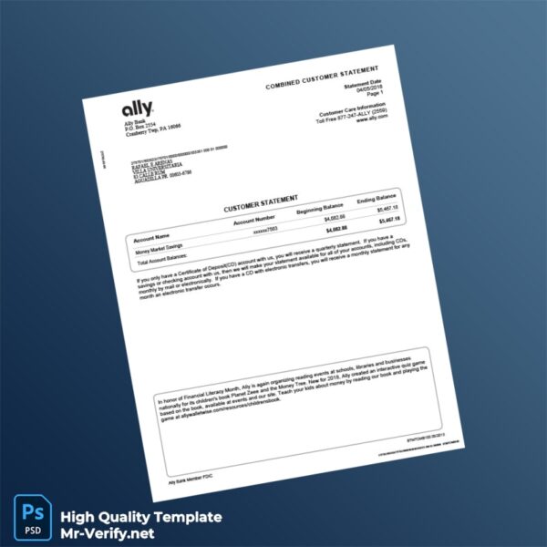 USA Ally Bank Statement Template in Word and PDF formats 4 page