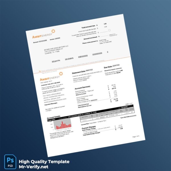 USA Ambit Energy Editable Utility Bill Template in Word and PDF formats
