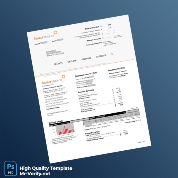 USA Ambit Energy Editable Utility Bill Template in Word and PDF formats 3 page