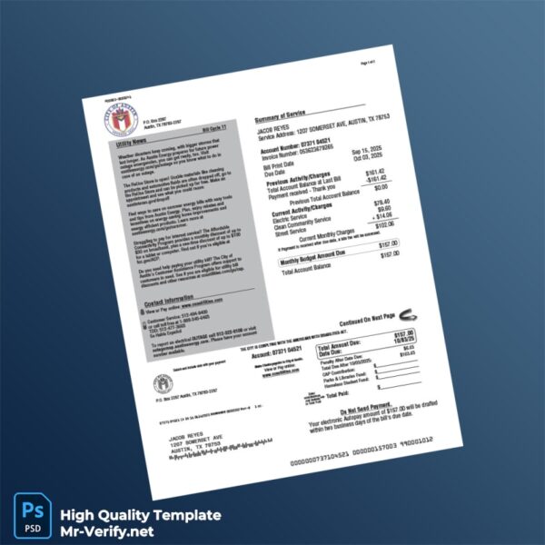 USA Austin Energy Editable Utility Bill Template in Word and PDF formats 3 page