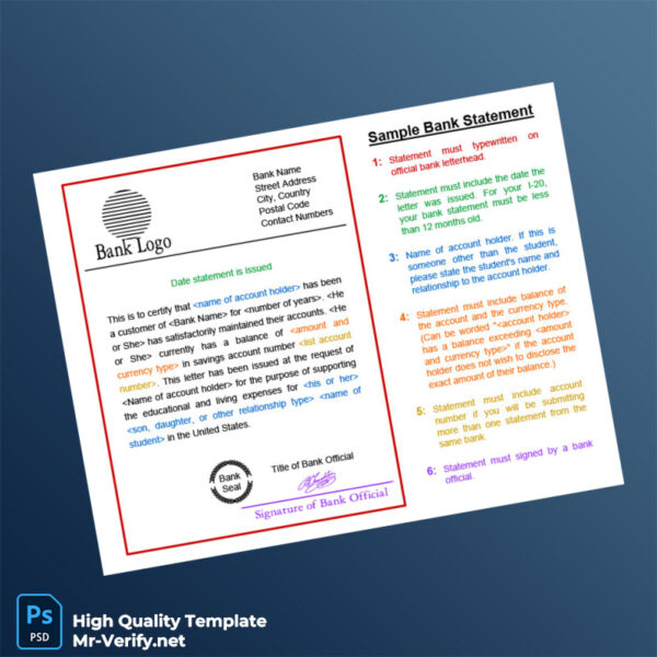 USA Bank Name Sample Bank Statement Template in Word and PDF formats