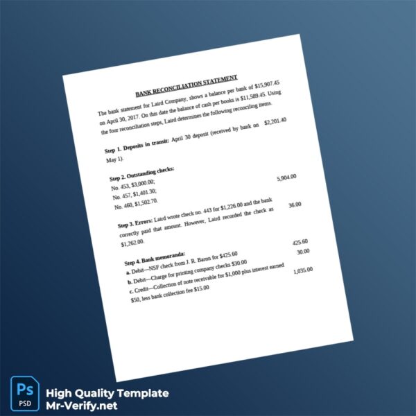 USA Bank Reconciliation Statement Template in Word and PDF formats 3 page