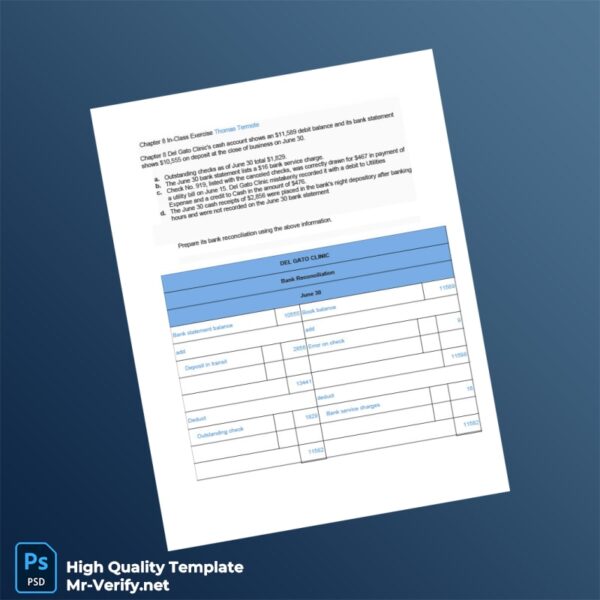 USA Bank Reconciliation Template in Word and PDF formats 2 page