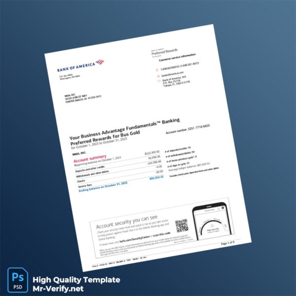 USA Bank of America Statement Template in Word and PDF formats 6 page