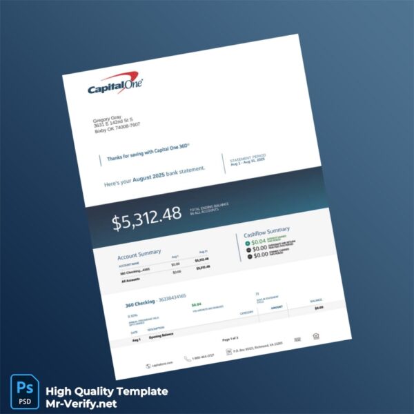 USA Capital One Bank Statement Template in Word and PDF formats 3 page