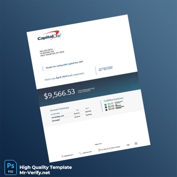 USA Capital One Bank eStatement Template in Word and PDF formats 5 page