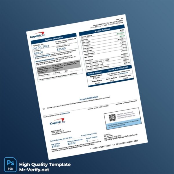 USA Capital One Billing Bank Statement Template in Word and PDF formats 6 page
