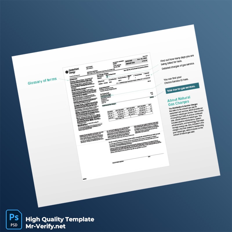 USA CenterPoint Energy Editable Gas Bill Template in Word and PDF formats 3 page USA CenterPoint Energy Editable Gas Bill Template in Word and PDF formats 3 page