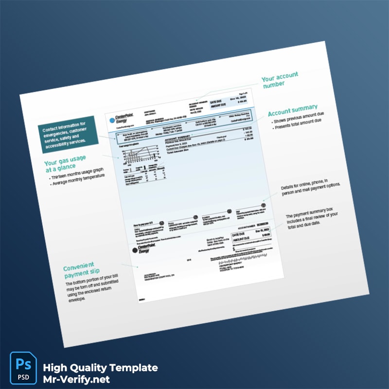 USA CenterPoint Energy Editable Gas Bill Template in Word and PDF formats 3 page USA CenterPoint Energy Editable Gas Bill Template in Word and PDF formats 3 page