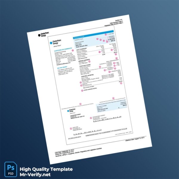 USA CenterPoint Energy Editable Utility Bill Template in Word and PDF formats 2 page