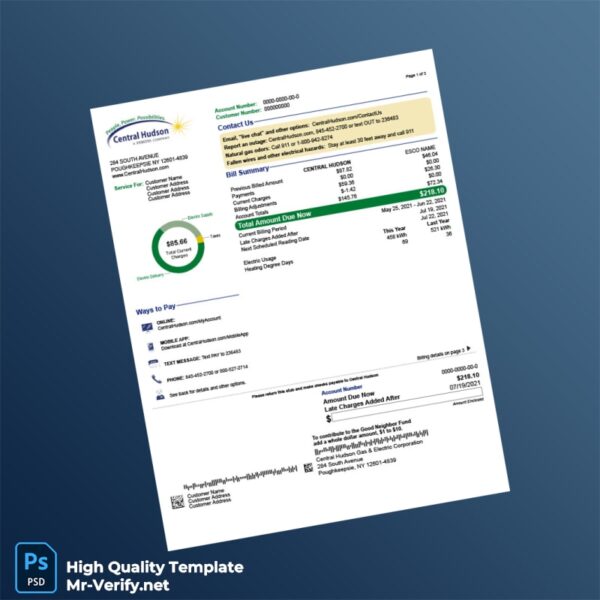 USA Central Hudson Editable Utility Bill Template in Word and PDF formats 3 page