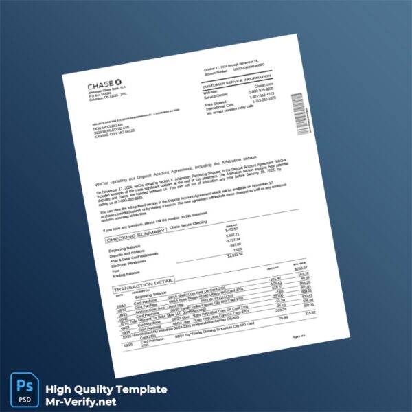USA Chase Bank Statement Template in Word and PDF formats 6 page