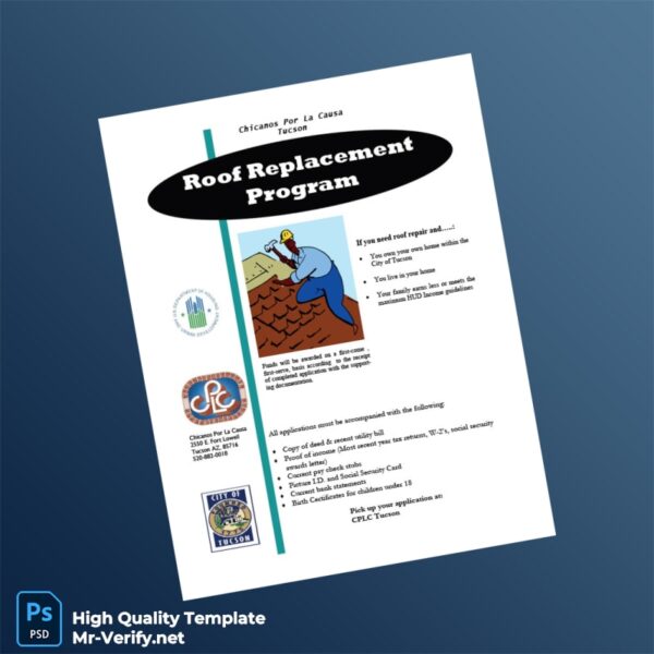 USA Chicanos Por La Causa Editable Roof Replacement Program Template in Word and PDF formats