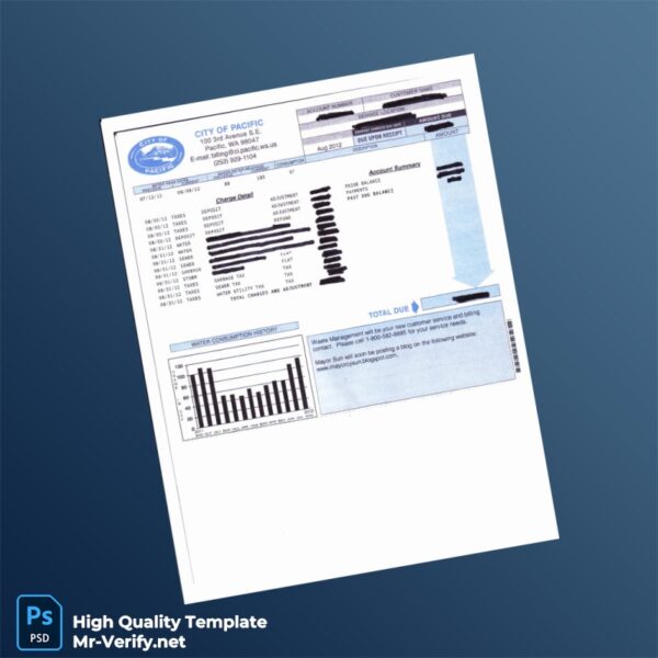USA City of Pacific Editable Utility Bill Template in Word and PDF formats