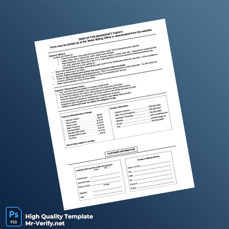 USA City of Rome Editable Utility Bill Template in Word and PDF formats 2 page USA City of Rome Editable Utility Bill Template in Word and PDF formats 2 page