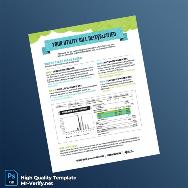 USA City of Thornton Editable Water Bill Template in Word and PDF formats 2 page