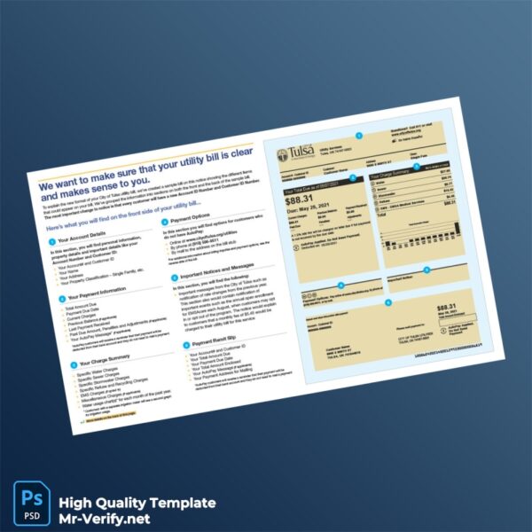 USA City of Tulsa Editable Utility Bill Template in Word and PDF formats