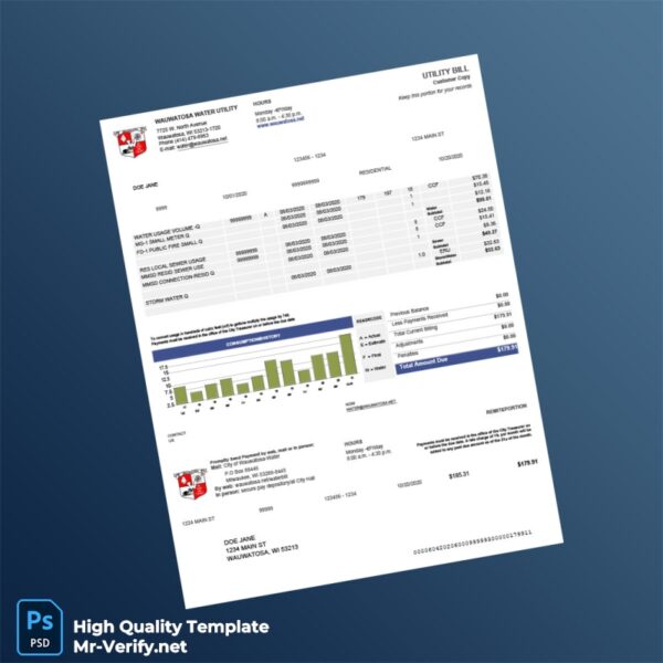 USA City of Wauwatosa Editable Water Bill Template in Word and PDF formats